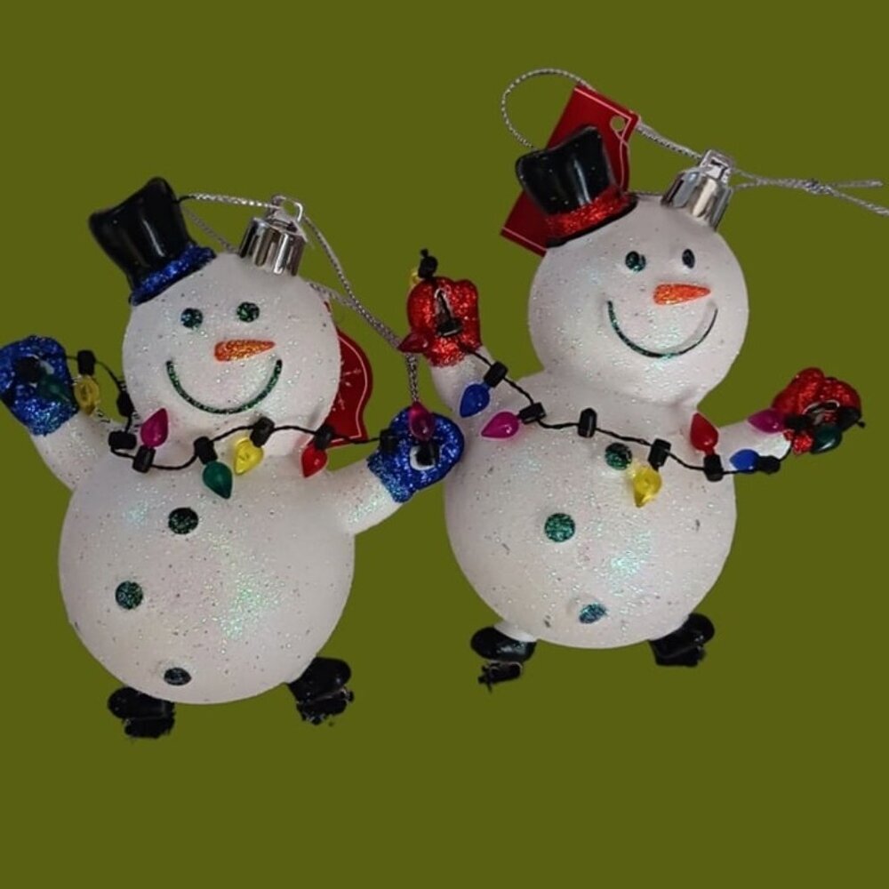 Holiday time glitter snowman set of 2